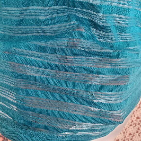 NWT Self esteem turquoise sheer striped lace blouse size large - Picture 4 of 9